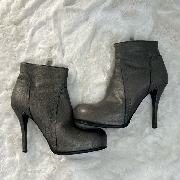 Rick Owens Shoes - RICK OWENS-Leather Metallic Bootie/Heel’s-Size 37-Made In Italy